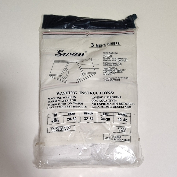 VINTAGE Swan Men's White Briefs - 3 Pack Sz 28-30 100% Cotton - Picture 3 of 7